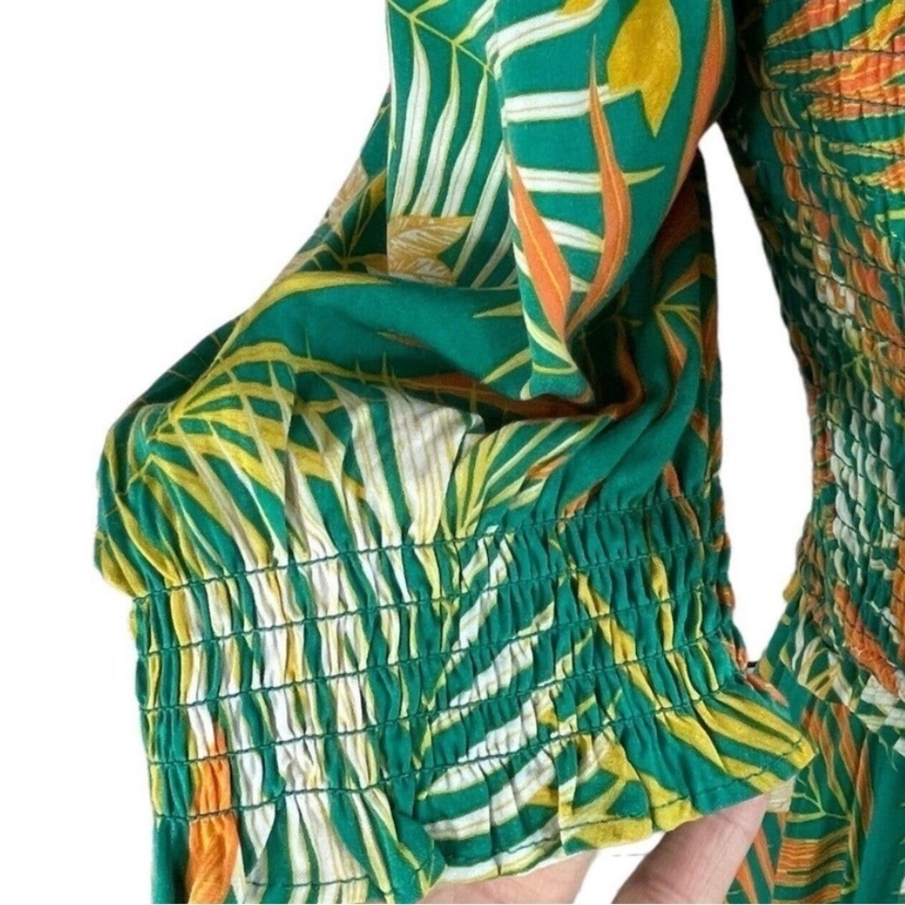BETSEY JOHNSON Smocked Maxi Dress in Green Tropical Leaf Print Size X-Small - Picture 8 of 16